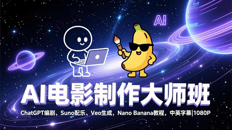AI电影制作大师班:ChatGPT编剧、Suno配乐、Veo生成,Nano Banana教程,中英字幕|1080P AI电影制作大师班:ChatGPT编剧、Suno配乐、Veo生成,Nano Banana教程,中英字幕|1080P