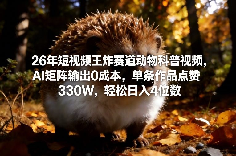 26年短视频王炸赛道动物科普视频，AI矩阵输出0成本，单条作品点赞330W，轻松日入4位数-星云源码网-汇集全网高质量源码及优质教程的资源整合站