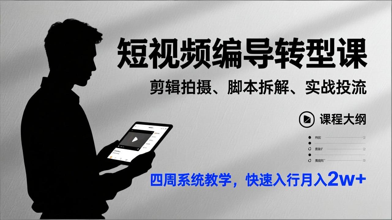 短视频编导转型课，剪辑拍摄、脚本拆解、实战投流，四周系统教学，快速入行月入2w+-星云源码网-汇集全网高质量源码及优质教程的资源整合站