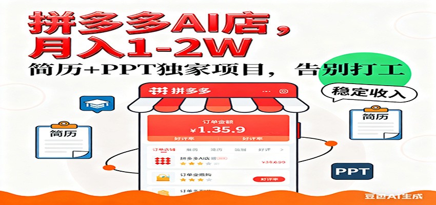【独家】拼多多虚拟店，AI简历+PPT，单店月稳定1-2W，未来AI服务风口项目！-星云源码网-汇集全网高质量源码及优质教程的资源整合站