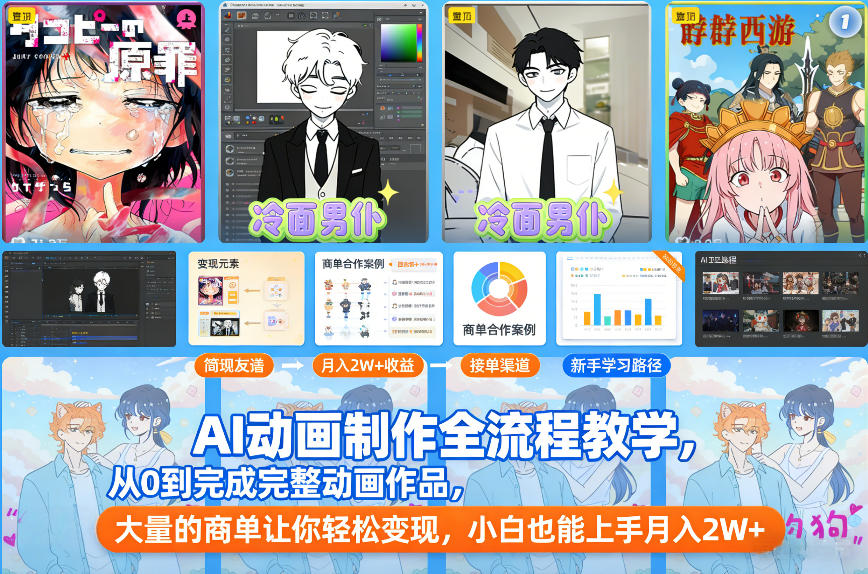 AI动画制作全流程教学，从0到完成完整动画作品，大量的商单让你轻松变现，小白也能上手月入2W+-星云源码网-汇集全网高质量源码及优质教程的资源整合站