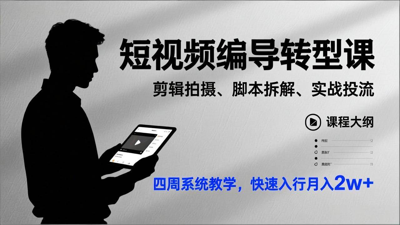 （17062期）短视频编导转型课，剪辑拍摄、脚本拆解、实战投流，四周系统教学，快速入行月入2w+-星云源码网-汇集全网高质量源码及优质教程的资源整合站
