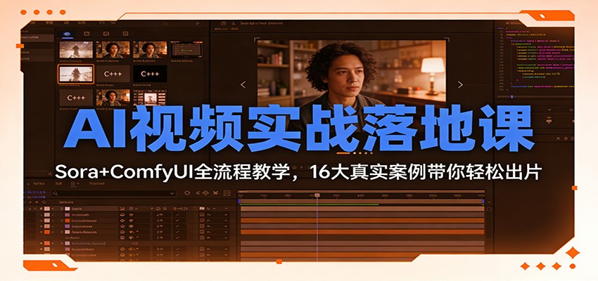 AI视频实战落地课：Sora+ComfyUI全流程教学，16大真实案例带你轻松出片-星云源码网-汇集全网高质量源码及优质教程的资源整合站