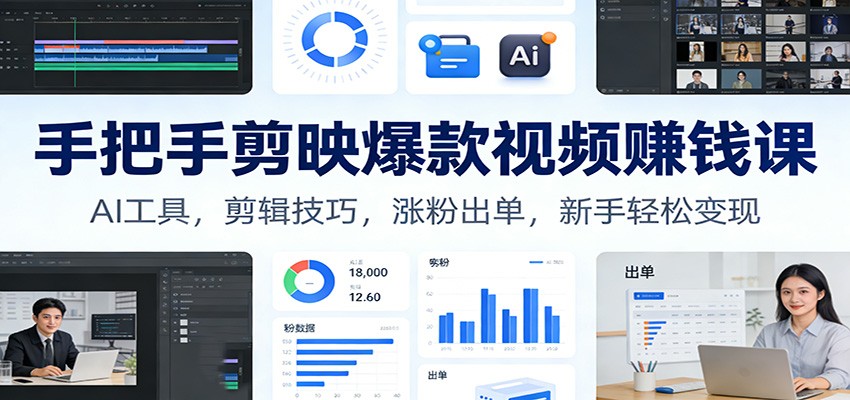 手把手剪映爆款视频赚钱课：AI工具，剪辑技巧，涨粉出单，新手轻松变现-星云源码网-汇集全网高质量源码及优质教程的资源整合站